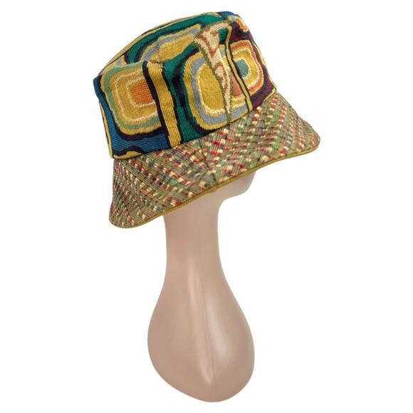 Vintage 1990s Abstract Sofa Print Tapestry Bucket Hat Size M Retro Streetwear - Picture 4 of 7